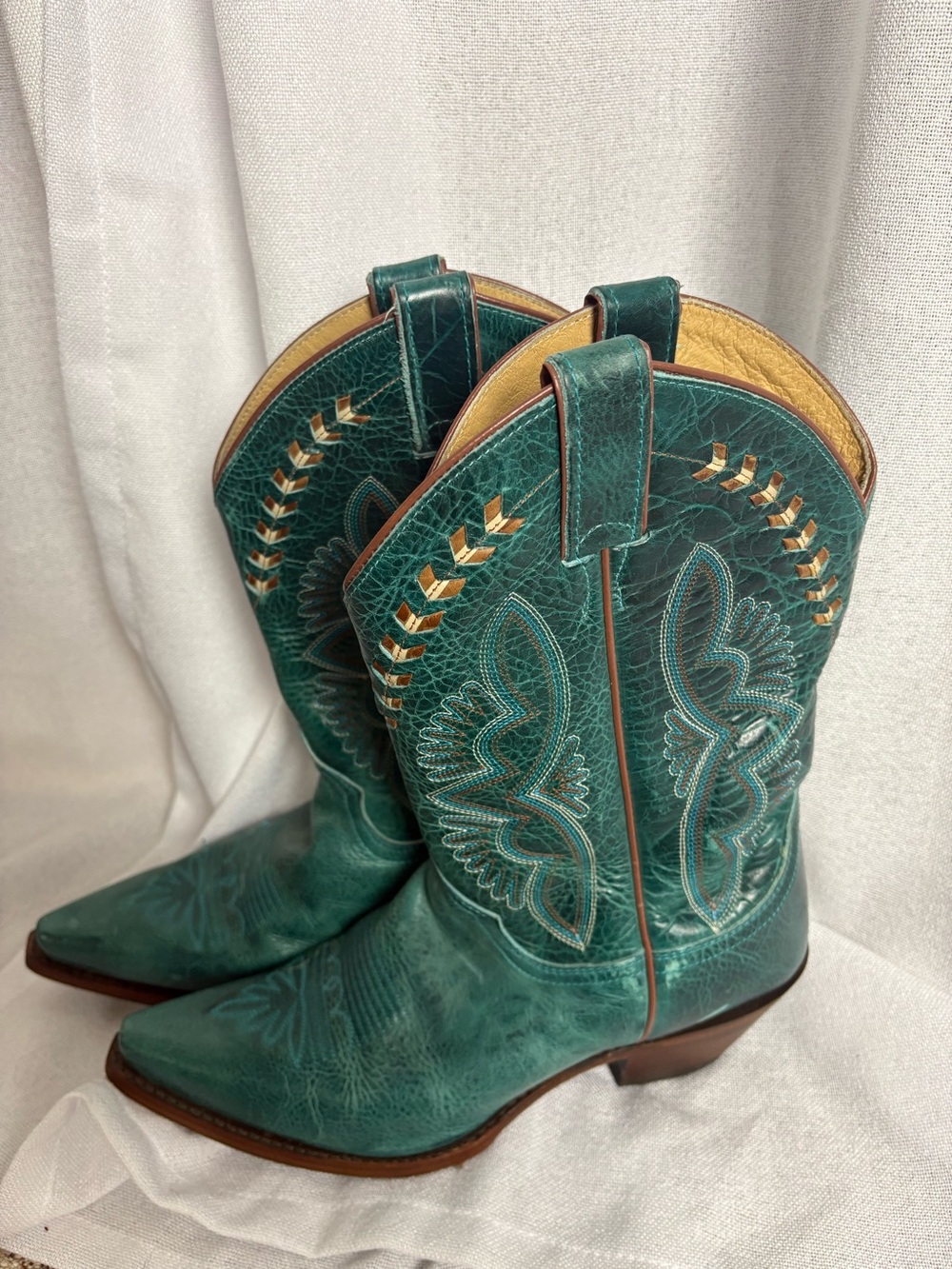 Justin L4302 Womens Green Turquoise Damiana Snip Toe Boots Size 10 Cowboy GUC